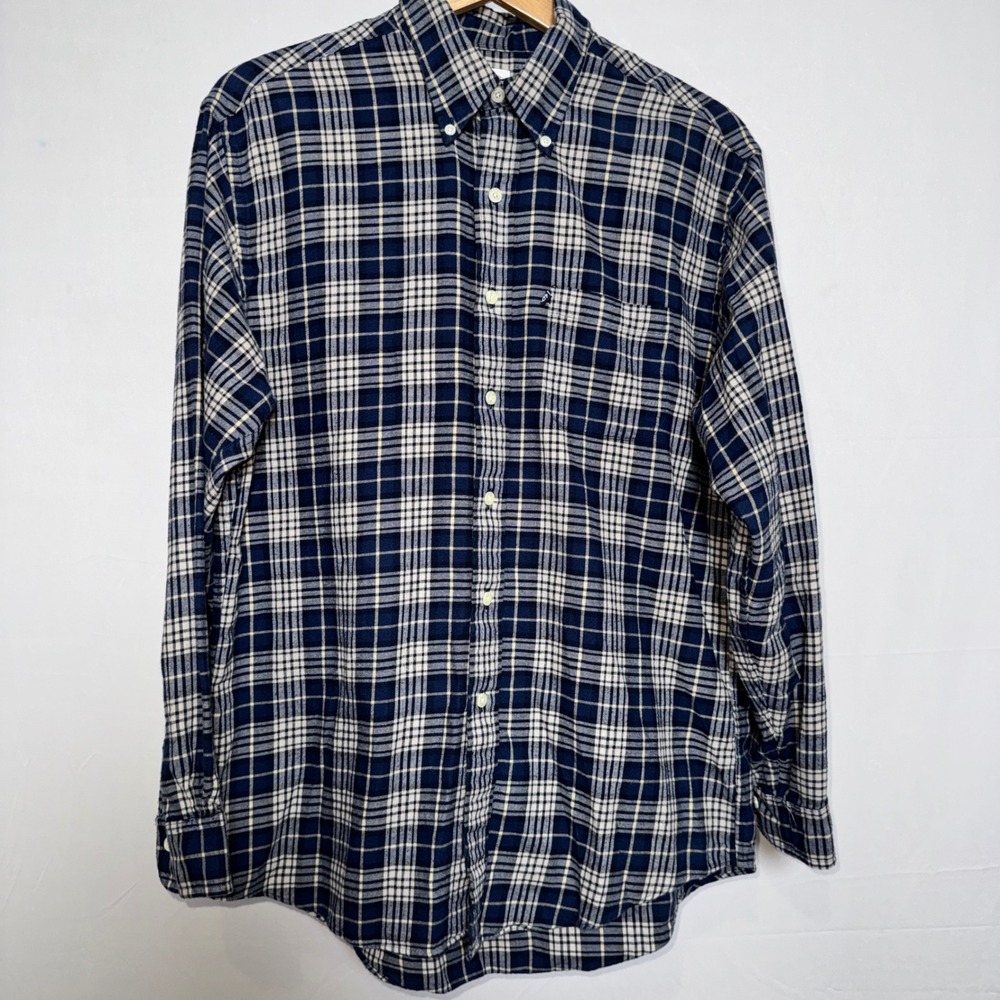 Brooks Brothers 346 Mens Medium Blue Plaid Flannel Button Down Shirt Long Sleeve